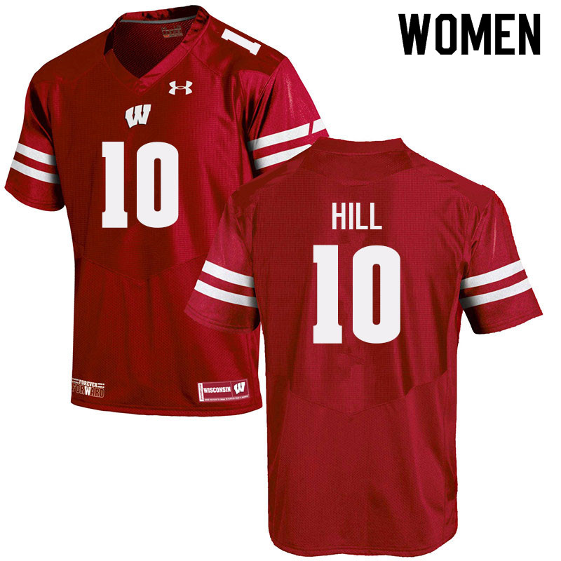 Wisconsin Badgers Women's #10 Deacon Hill NCAA Under Armour Authentic Red College Stitched Football Jersey KE40Z11RU